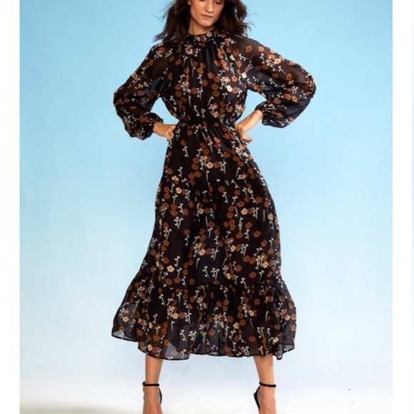 NWT Cynthia Rowley Blossom Black Floral Silk Maxi Dress Size Small - Picture 2 of 14